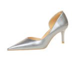 1363-A2 Korean fashion slim banquet fine heel high heel shallow pointed side hollow patent leather women's shoes single shoes high - Image 35