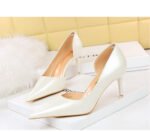 1363-A2 Korean fashion slim banquet fine heel high heel shallow pointed side hollow patent leather women's shoes single shoes high - Image 28