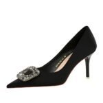 Bigtree Shoes 18249-ak83 European and American Style Banquet Women's Shoes Stiletto Heel Shallow Mouth Pointed Toe Satin Metal Rhinestone Buckle Women's Shoes - Image 5