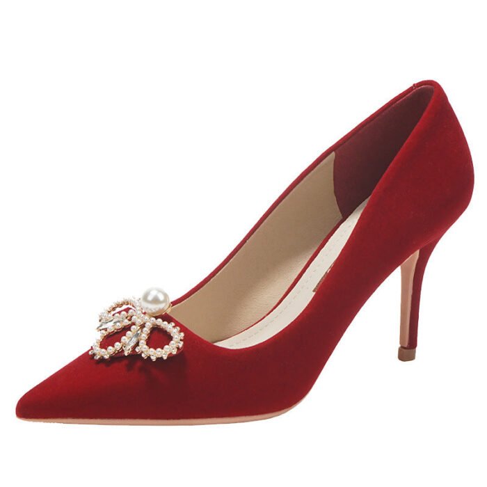 Runnig heels Runnig heels 878-13 Bridal Shoes Wedding Dress Red High Heels New Single Layer Shoes - Image 8