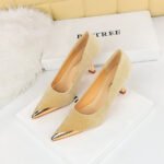 BIGTREE 1818-1 European and American Fashion  Thinner Wine Glass Heel High Heel Suede Shallow Mouth Metal Pointed-Toe Women's Shoes - Image 4