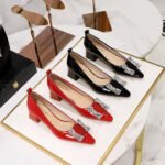 BIGTREE SHOES Women's Chunky Heel Low-Cut Square Toe Patent Leather Metal Rhinestone Buckle High Heel Shoes for Banquet - Image 3