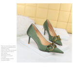 7239-A1 European and American fashion banquet women's shoes fine heel high heel shallow pointed metal buckle single shoes high heels - Image 17