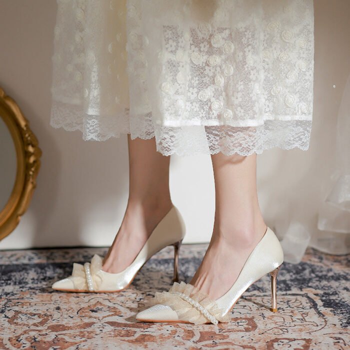 828-81 Pointed High Heels Women's Stiletto Heel New Wedding Shoes High-Grade Sense Xiuhe Wedding Dress Annual Meeting Pumps - Image 3