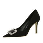 Bigtree Shoes 516-k69 European and American Fashion Banquet High Heels Women's Shoes Stiletto Suede Shallow Mouth Pointed Toe Rhinestone Buckle High Heel Pumps - Image 5