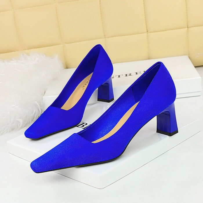 BIG TREE SHOES 6186-3 Korean Fashion Simple Comfortable Thick Heel High Heel All-Matching Business Ol Suede Low-Cut Square Toe Women's Thin Shoes - Image 3