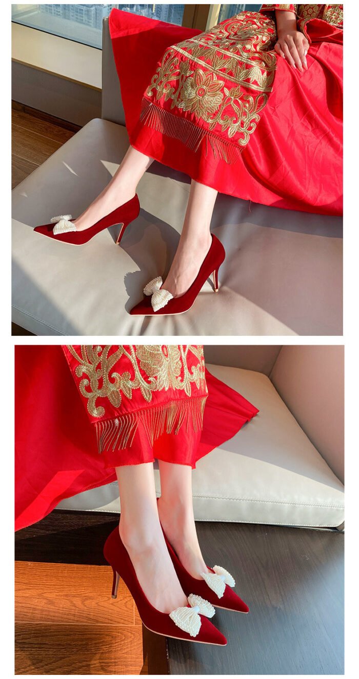 Runnig heels Runnig heels 878-43 Wedding Shoes Bridal Shoes Wedding Dress Red High Heels Women's Shoes Large and Small Size - Image 10