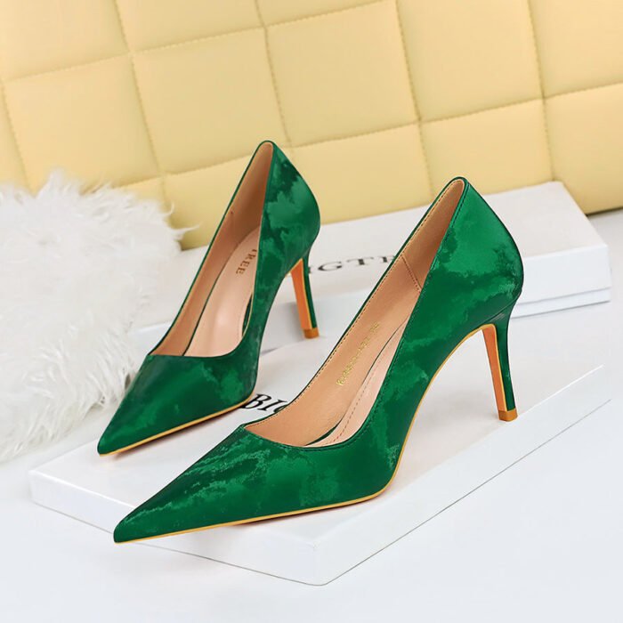 BIG TREE Shoes 18249-a3 European and American Style Banquet Women's Shoes Sexy Pedicure Slimming Stiletto Heel Low-Cut Pointed-Toe Shoes High Heels - Image 1