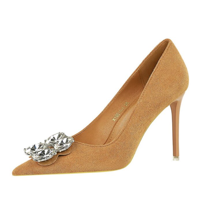 BIGTREE SHOES 9511-k59 Korean Style Fashion Banquet High Heels Stiletto Heel Suede Shallow Mouth Pointed Toe Rhinestone Pumps Women's Shoes - Image 1