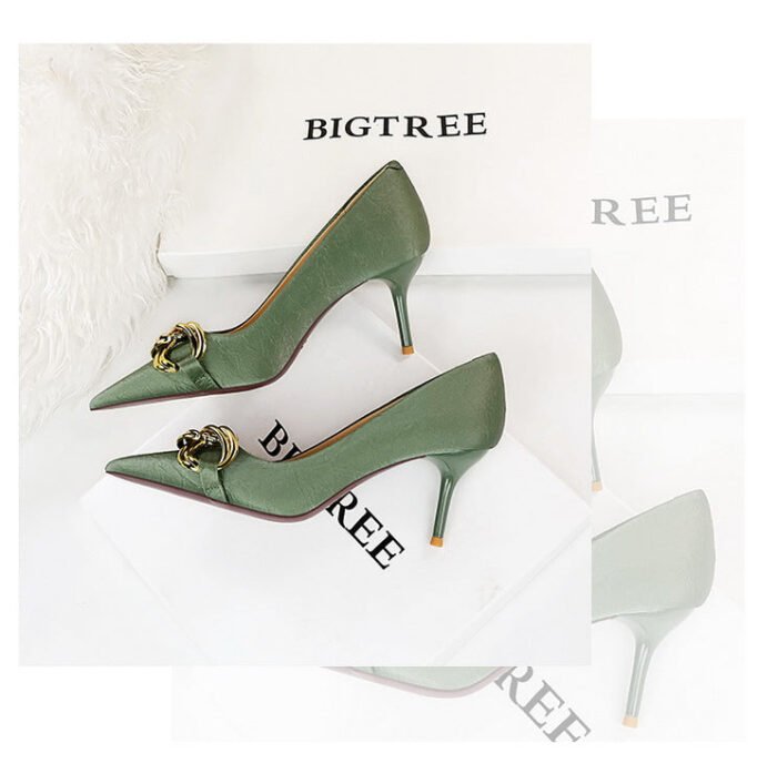 7239-A1 European and American fashion banquet women's shoes fine heel high heel shallow pointed metal buckle single shoes high heels - Image 18