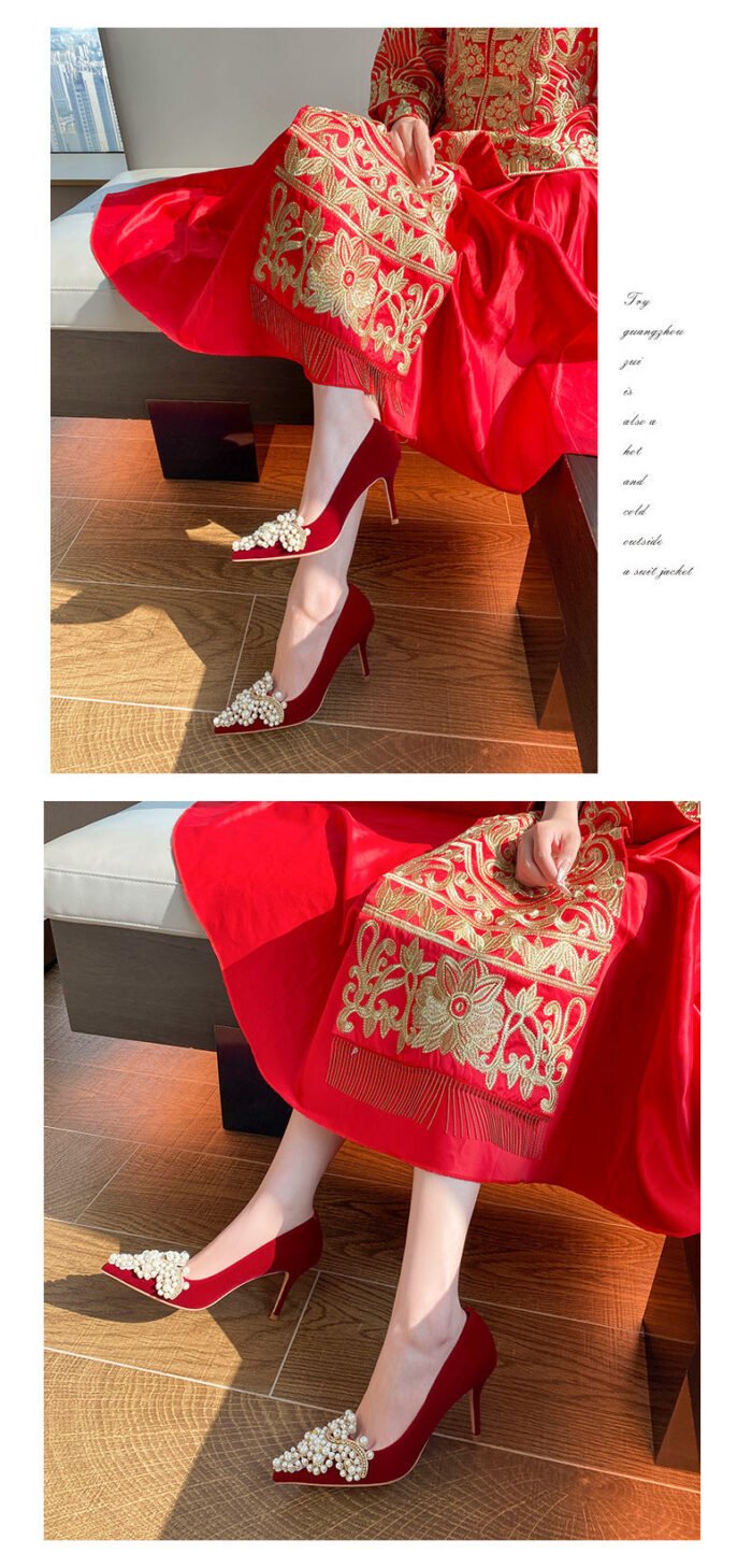 Runnig heels Runnig heels 878-62 Bridal Shoes Wedding Dress Red High Heels Women New Single Layer Shoes Large and Small Size - Image 12