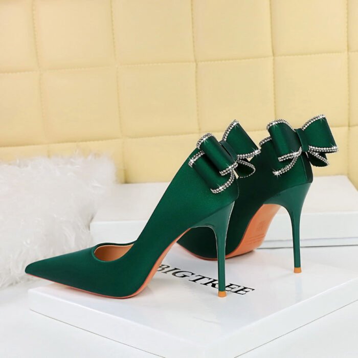 BIG TREE SHOES 3265-h36m Korean Style Fashion Banquet High Heels Stiletto Women's Shoes High Heel Low-Cut Pointed Toe Back Bow Pumps - Image 2