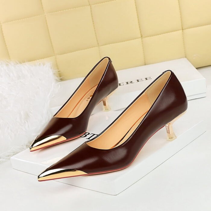 BIGTREE SHOES 3739-A25 Retro European American Style Banquet Women's Shoes Stiletto Heel Metal Pointed Toe Shallow Mouth Pedicure Slimming Spring and Autumn Women's Shoes - Image 2