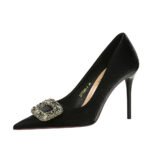 Bigtree Shoes 7239-K83 European and American Style Banquet High Heels Stiletto Low-Cut Pointed-Toe Super High Heel Women's Shoes Metal Rhinestone Buckle Pumps - Image 5