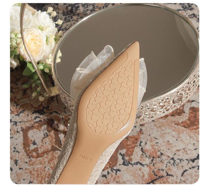 840-16 French Lace Pearl Wedding Shoes Bridal Shoes High Heels Princess Pointed Toe Temperament Fairy Stiletto Heel Pumps Women - Image 10