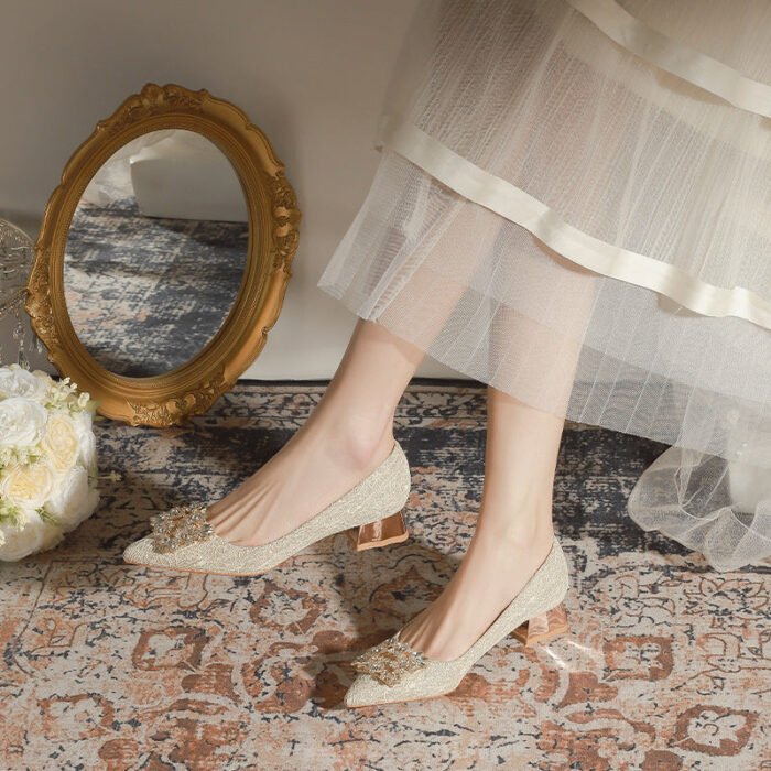 3118-6 Bridal Wedding Shoes Not Tired Women's French Flat Pointed Lace Elegant Single-Layer Shoes Pregnant Women Can Wear Daily - Image 4