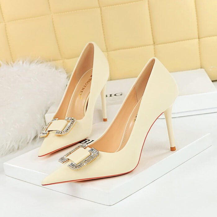 BIG TREE Shoes 3265-k6 European and American Style Fashion Banquet High Heels Stiletto Heel Shallow Mouth Pointed Toe Satin Metal Rhinestone Buckle Pumps Women - Image 4