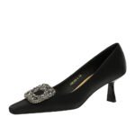 Bigtree Shoes 633-2k83 European and American Style All-Match Banquet Women's Shoes Stiletto Heel Shallow Mouth Square Toe Metal Buckle Rhinestone Buckle Single - Image 5