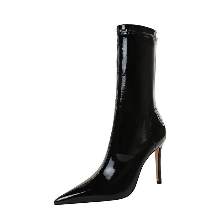 BIG TREE SHOES 315-13 European and American Fashion Sexy Nightclubs Thinner Shiny Patent Leather Stretch Slimming Pointed Ankle Boots Winter Skinny Boots - Image 5