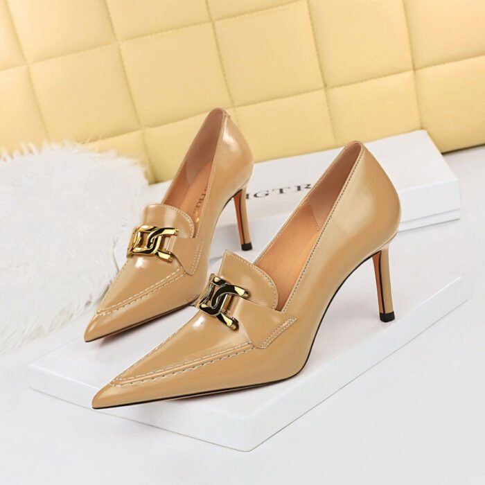 BIG TREE SHOES 837-2 Retro Europe and America Women's Shoes Stiletto Heel High-Cut Shoes Pointed Toe Metal Buckle Decorative Deep Mouth Pumps High Heels - Image 3