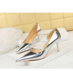 2928-1 European and American style fine-heeled high-heeled shallow pointed side hollow retro metal stone pattern shoes - Image 16