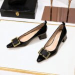 BIGTREE SHOES 1235-K57 European and American Commuters' Women's Shoes Mid Heel Chunky Heel Patent Leather Low-Cut Square Toe Metal Buckle Decoration Spring and Autumn Single-Layer Shoes - Image 4
