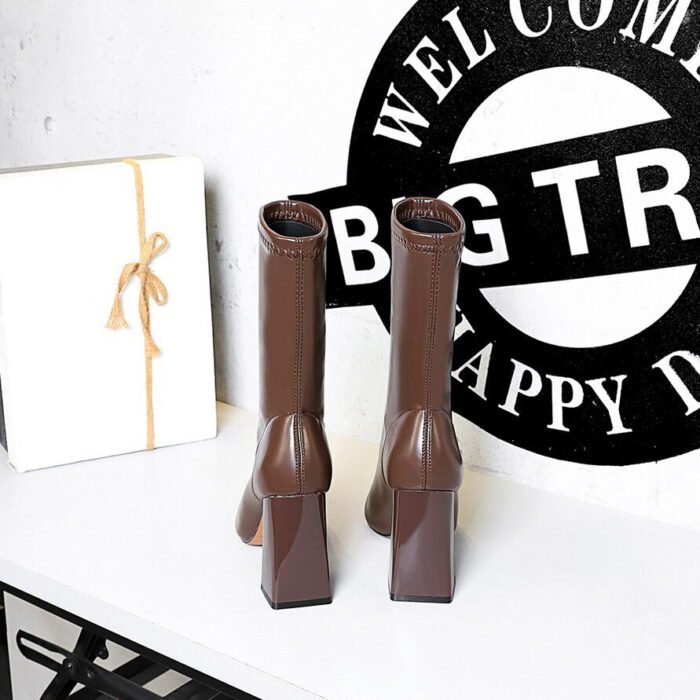 318-12Pointed thick heel women's socks ankle boots sexy high heel boots-Bigtree shoes - Image 3