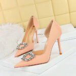 BIG TREE 626-K2 Banquet High Heels Stiletto Heel Shallow Mouth Pointed Side Hollow Metal Rhinestone Buckle European and American Style Pumps - Image 4