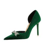 Bigtree Shoes 1363-K80 European and American Style High Heels Stiletto Heel Women's Shoes Thickened Suede Shallow Mouth Pointed Toe Side Hollow Rhinestone Buckle Single-Layer Shoes - Image 5