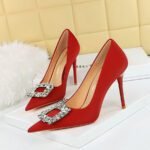 BIG TREE Shoes 3265-k5 European and American Fashion Banquet High Heels Women's Shoes Stiletto Heel Shallow Mouth Pointed Toe Rhinestone Buckle Pumps Women's