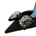 BIG TREE Shoes 6168-H3 European and American High Heels Stiletto Low-Cut Pointed Side Hollow Cloth Surface Ultra-High Heel Rhinestone Bow Pumps - Image 4