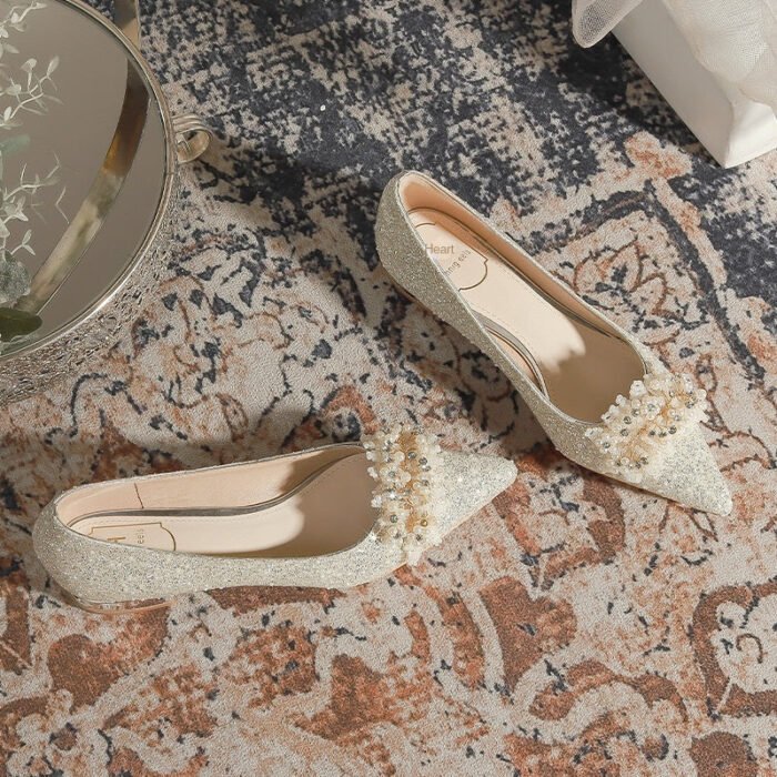229-7 French Pointed Flat Low Heel High-Grade Wedding Shoes Bridesmaid Shoes Wedding Dress Two-Way Wear - Image 5