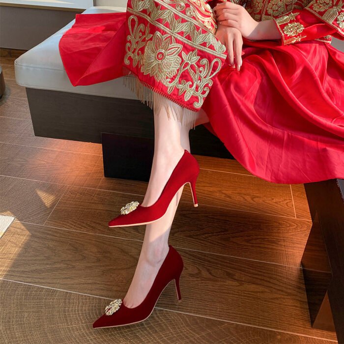 Runnig heels Runnig heels 878-53 Wedding Shoes Wedding Dress Red High Heels Women New Single Layer Shoes Large and Small Size - Image 3