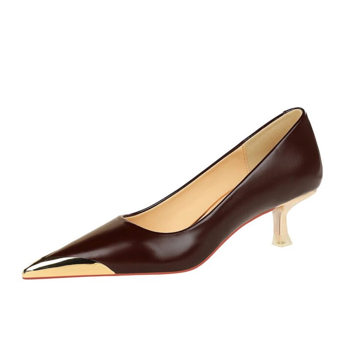 BIGTREE SHOES 3739-A25 Retro European American Style Banquet Women's Shoes Stiletto Heel Metal Pointed Toe Shallow Mouth Pedicure Slimming Spring and Autumn Women's Shoes - Image 1