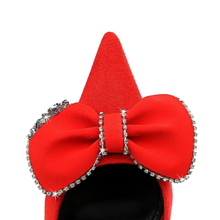 BIGTREE SHOES 9511-h31 Light Luxury Banquet High Heels Stiletto Suede Shallow Mouth Pointed Toe Rhinestone Bow Super High Heel Shoes Women - Image 4