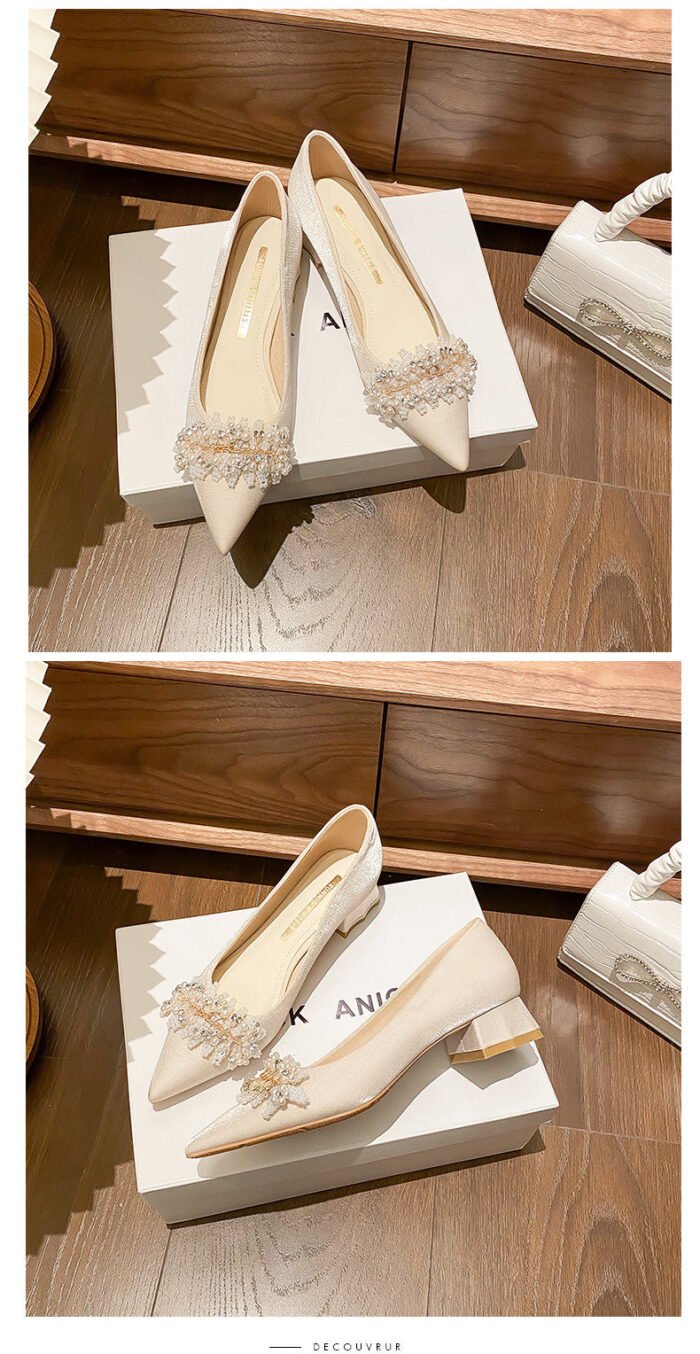 3118-7 Pointed High Heel Shoes Women's Chunky Heel New Wedding Shoes High-Grade - Image 9