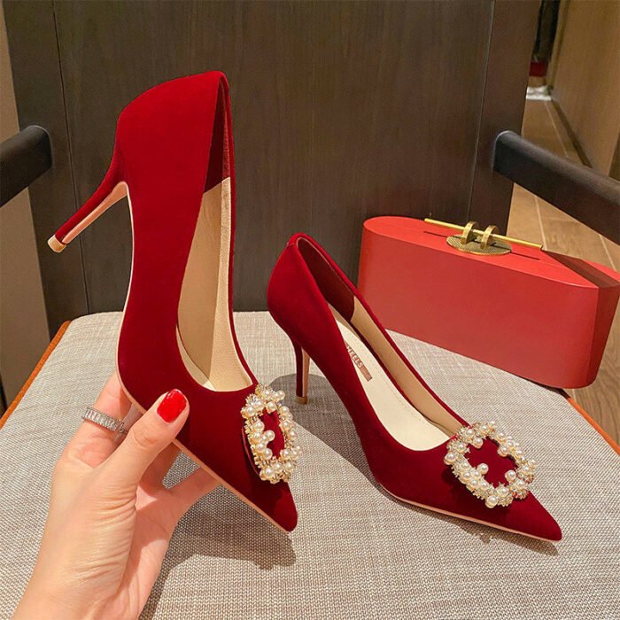 Runnig heels Runnig heels 878-89 Wedding Shoes Wedding Dress Two-Way Red High Heels Women's Shoes Large and Small Size - Image 9