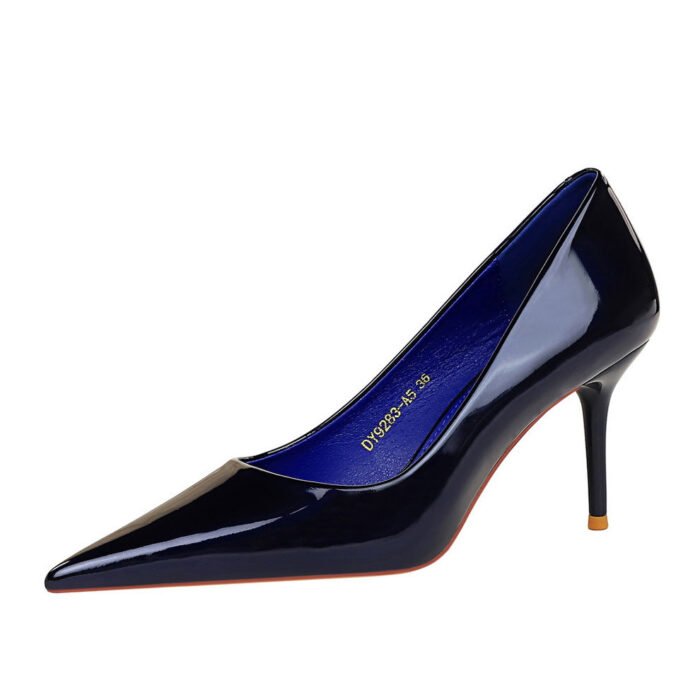 BIGTREE SHOES 9283-A5 European and American Style Simple Patent Leather High Heels Women's Shoes Stiletto Low Mouth Pointed Toe All-Matching Commuter High Heel Pumps - Image 5