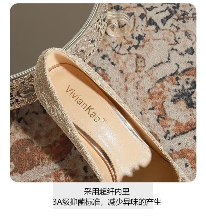 840-1 Heel Rhinestone Crown French Lace Wedding Shoes Bridal Shoes High Heel Shoes Niche High-Grade Stiletto Heel Pumps - Image 9