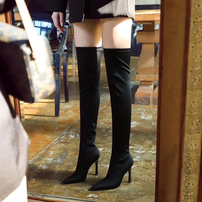 BIGTREE SHOES 365-9 European and American Style Banquet Sexy Nightclubs Thinner Boots Super High Heel Pointed Elastic Lycra over-the-Knee Boots - Image 1