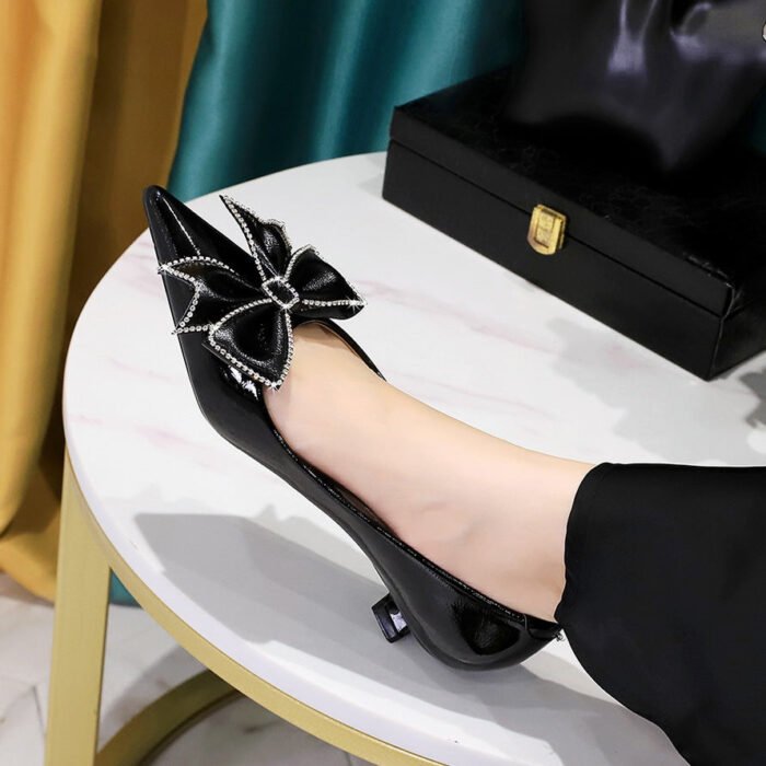 Bigtree shoes 230-h53 Korean style affordable luxury fashion banquet low heel low-cut pointed toe rhinestone bow pumps female banquet women's shoes - Image 4