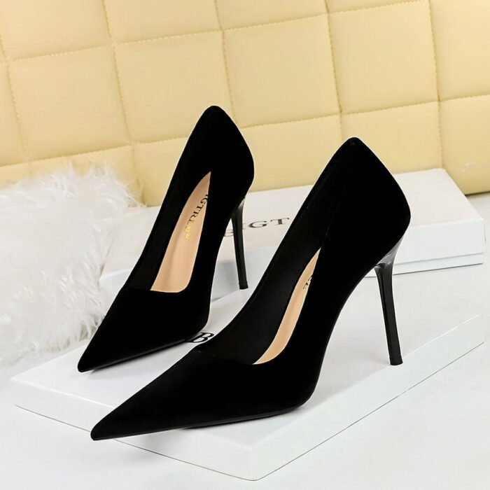 Bigtree Shoes 3739-5 European and American Fashion Minimalist Thick Suede Banquet High Heels Women's Shoes Stiletto Heel Low-Cut Pointed-Toe Shoes - Image 4