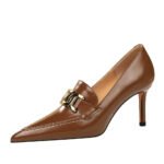 BIG TREE SHOES 837-2 Retro Europe and America Women's Shoes Stiletto Heel High-Cut Shoes Pointed Toe Metal Buckle Decorative Deep Mouth Pumps High Heels - Image 5