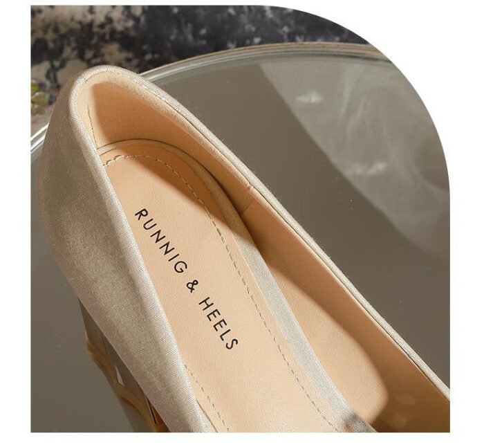 7118-51 Apricot Flower High Heel Women's Chunky Heel High-Grade Xiuhe Wedding Dress Engagement Annual Meeting Pumps - Image 7