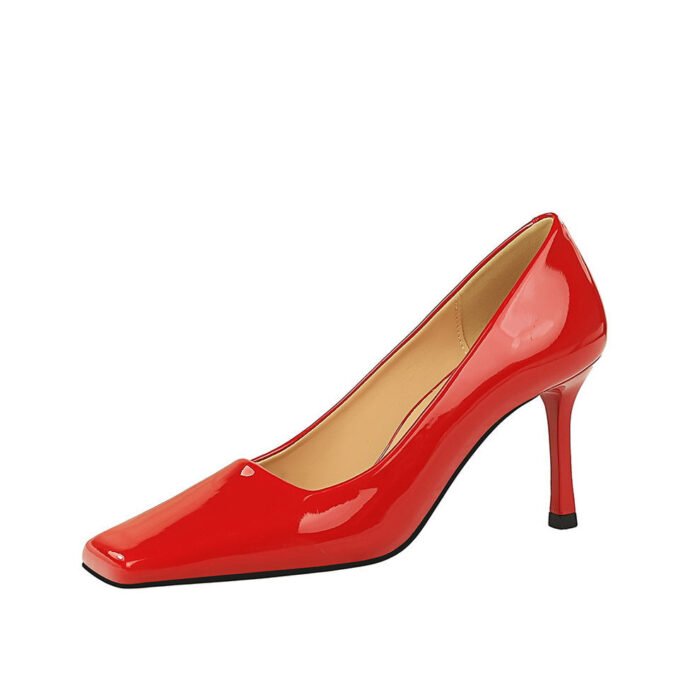 BIG TREE SHOES 7731-3 European and American Style Fashionable Simple Glossy High Heels Patent Leather Stilettos High Heel Low-Cut Square Toe Shoes Women's Shoes - Image 5