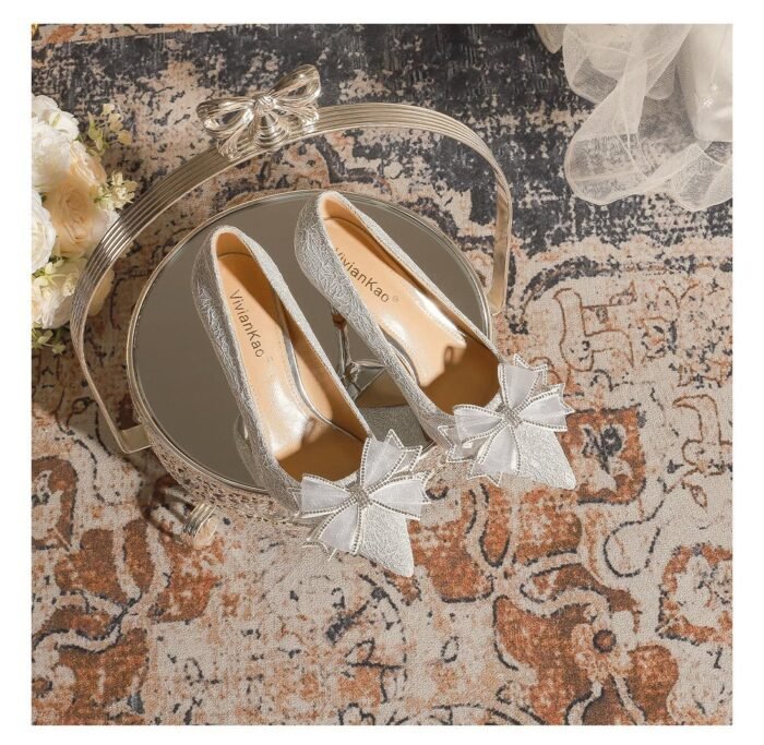 840-51 Rhinestone Bow Wedding Shoes Daily Wearable Niche High-Grade Stiletto Heel Low-Cut Pointed-Toe Shoes - Image 9