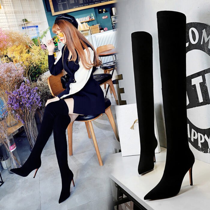 BIG TREE SHOES 315-6 European and American Fashion Minimalist Winter Women's Boots Stiletto Heel Suede Sexy Nightclubs Thinner over-the-Knee Boots - Image 2