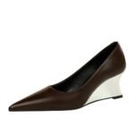 BIGTREE SHOES 2905-2 Women's Shoes Wedge Shoes High Heels Shallow Pointed Toe Metal Wedge Single Shoes High Heels - Image 5