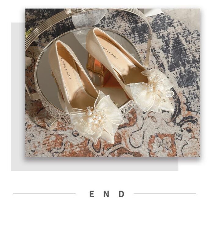 7118-16 Apricot High Heels Women's Pointed Toe Chunky Heel Wedding Shoes Niche High Sense Xiuhe Wedding Dress Engagement - Image 10