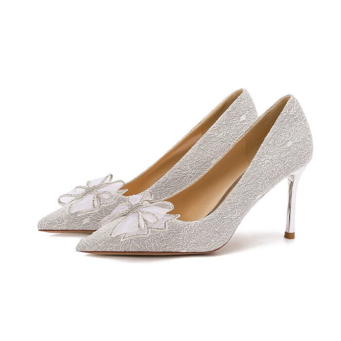 840-51 Rhinestone Bow Wedding Shoes Daily Wearable Niche High-Grade Stiletto Heel Low-Cut Pointed-Toe Shoes - Image 7